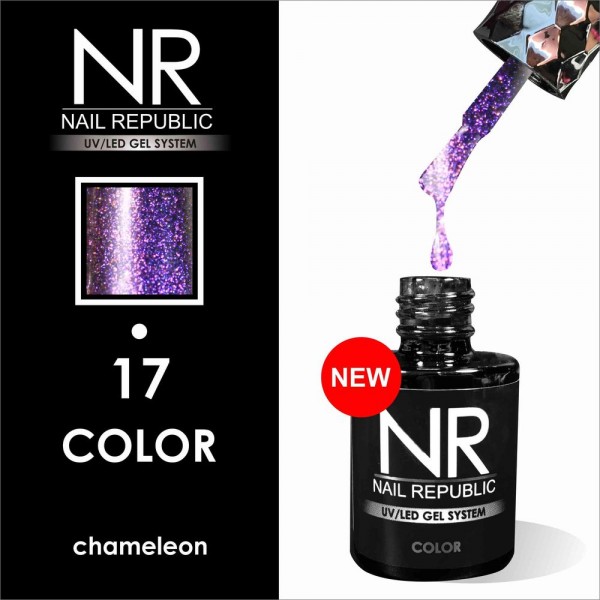 NR Гель-лак Хамелеон №17 с пурпурно-фиолетовыми блестками (10 мл)